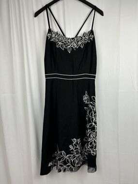 Vintage Yves Cossette Depeche Mode Fit & Flare Dress Black White Floral sz 10